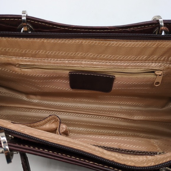 NYC Accessory Womens Purse Brown Croc M Zip Close Handbag Double Handle - Picture 4 of 8